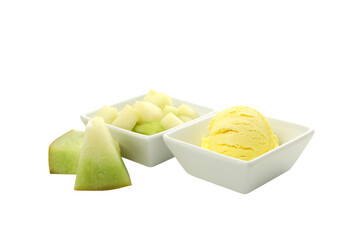 PNG,Ice cream with fresh melon, isolated on white background
