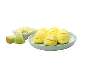 PNG,Ice cream with fresh melon, isolated on white background