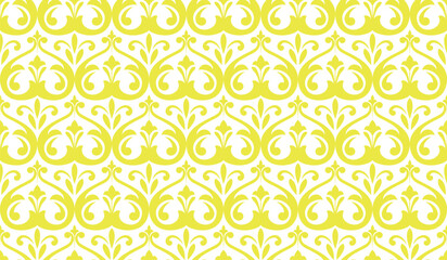 Floral pattern. Vintage wallpaper in the Baroque style. Seamless vector background. White and yellow ornament for fabric, wallpaper, packaging. Ornate Damask flower ornament