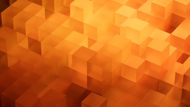 Precisely Arranged Translucent Blocks. Orange and Yellow, Contemporary Tech Background. 3D Render.
