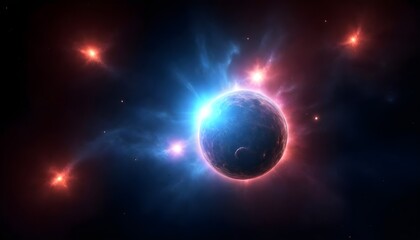 Unknown planet from outer space. Space nebula. Cosmic cluster of stars. Outer space background. 3D...