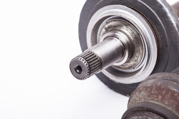 Car spare part - wheel drive cv joint on white isolated background. Catalog of spare parts for car service.