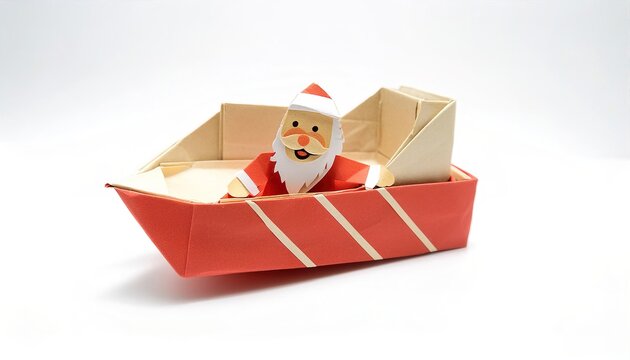 christmas xmas concept paper origami isolated on white background red christmas xmas satna clause sleigh with copy space for your design for the December winter holiday