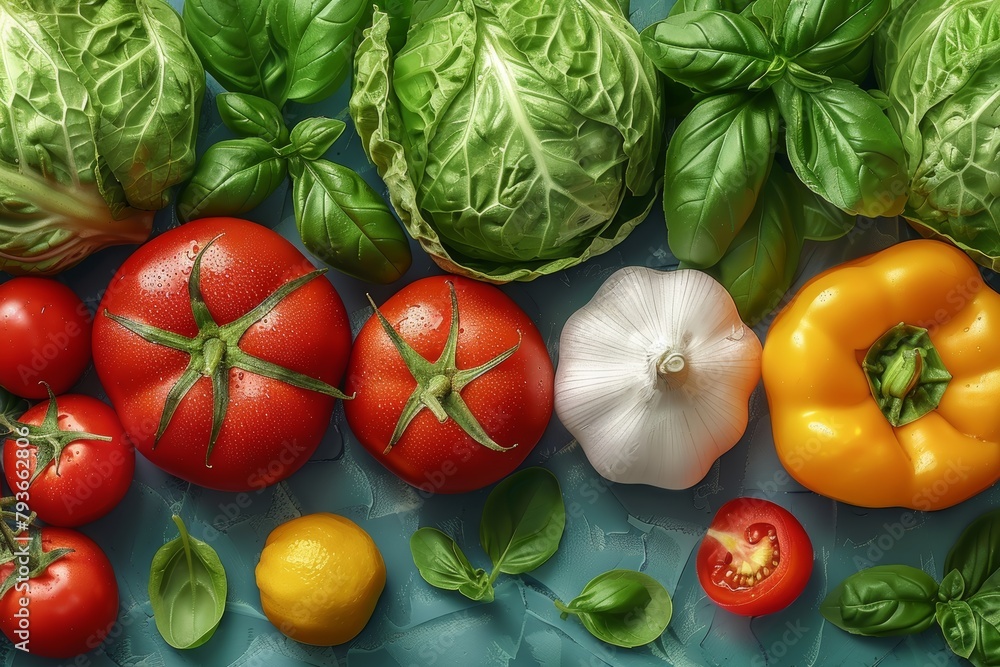 Poster Fresh Vegetables Pattern on a Vibrant Background Generative AI