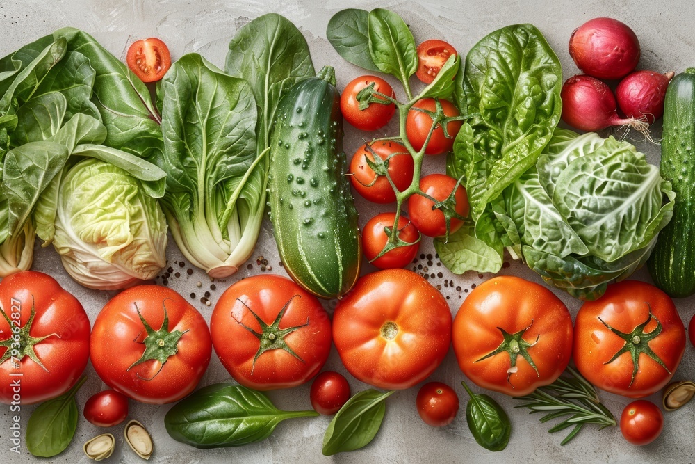 Poster fresh vegetables pattern on a vibrant background generative ai