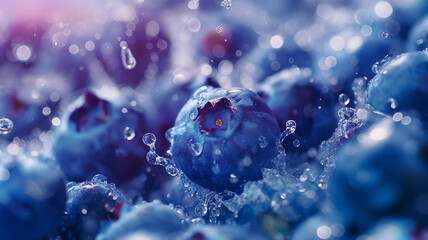close up of Fresh blueberries water drop