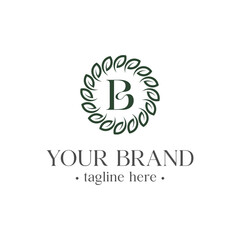 Letter B Monogram Design Elements With Leaf, Graceful Template Elegant Line Art Logo Design.