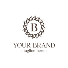 Letter B Monogram Design Elements With Leaf, Graceful Template Elegant Line Art Logo Design.