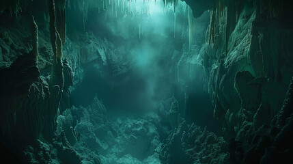 Cinematic shot a surreal ancient alien inter-dimension of mysterious cave atmosphere