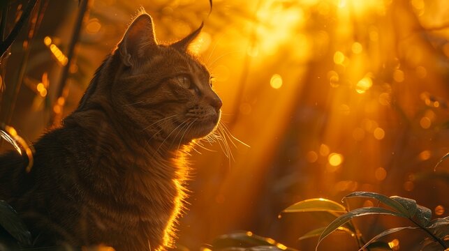 In realistic stock-style photos of cat are looking for something with sun ray background