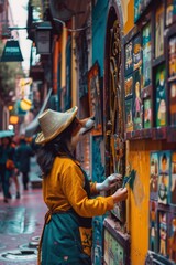 Artist painting colorful street murals