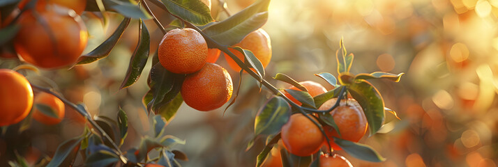 Orange Kumquat on the Tree Exotic Fruits on branch and water drops on them with morning sun light.