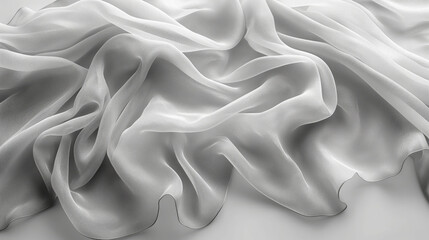 Fototapeta premium A Close-Up View Of Delicate, Textured Silk Fabric Rippling In Graceful Waves, Capturing A Serene Monochrome Aesthetic