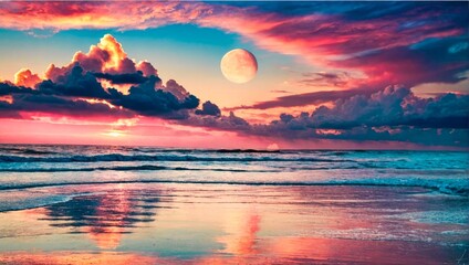 Blue Sea And Pink Sky Beauty Of The Nature sunset.