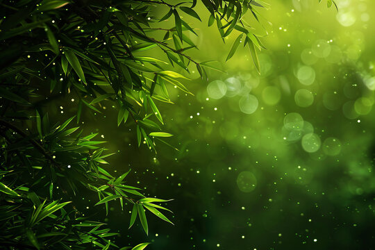 green bamboo leaves in the rain