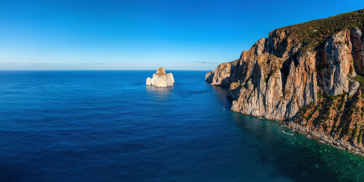 Aerial drone panorama view of Pan di Zucchero island and Porto Flavia