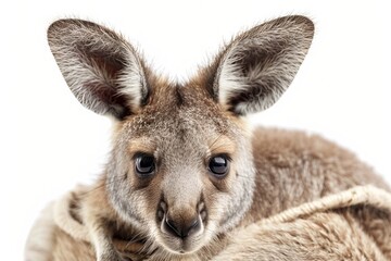 Sweet baby kangaroo joey peeking out from its mother's pouch, isolated on a transparent background - obrazy, fototapety, plakaty