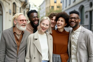 Portrait of a group of multiracial people standing in the street