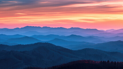 Fototapeta premium Majestic mountains under a clear sunset sky reveal the serene beauty of nature in autumn