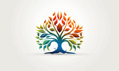 Tree of life with leaves, vector illustration of a colorful tree with roots logo -