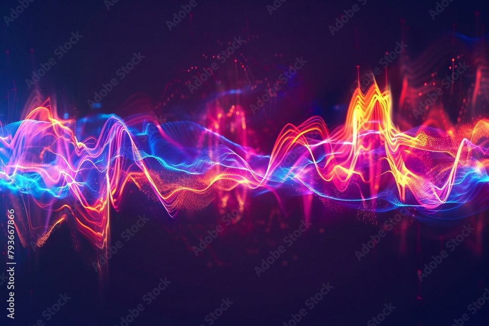 Poster vibrant sound wave visualization with pulsating lines and bright colors