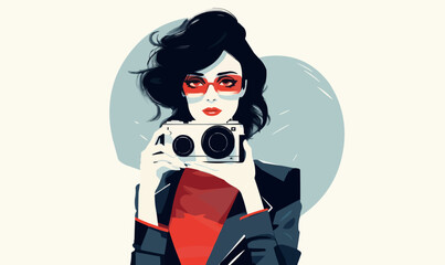 Obraz na płótnie Canvas woman with camera vector flat minimalistic isolated illustration
