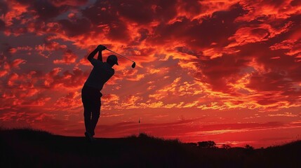 Against the backdrop of a fiery sky, the golfer at sunset feels a surge of adrenaline, their passion for the game ignited by the drama of the evening sky.