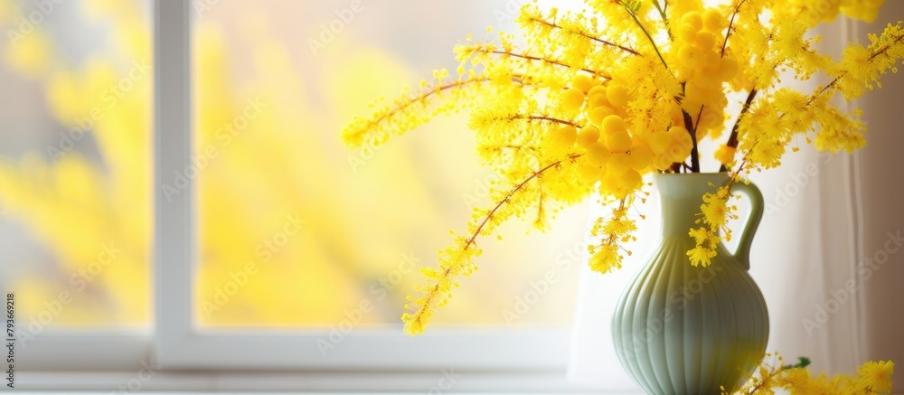 Poster yellow flowers in a vase on a windowsill create a colorful display