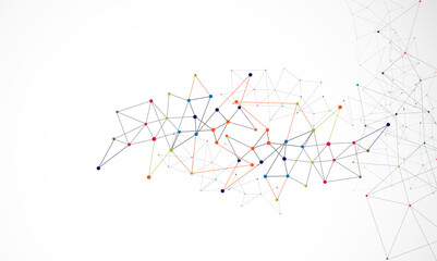 Grey graphic background dots with connections technologies and sharing data as abstract concept.