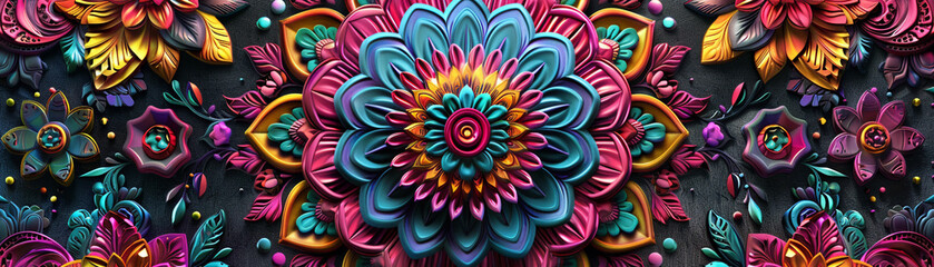 3D vector art of an intricate mandala pattern, vibrant colors, spirituality and meditation concept