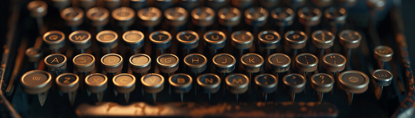Close-up of a vintage typewriter keys, realistic 3D texture, nostalgia and writing concept - obrazy, fototapety, plakaty