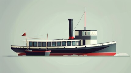 A modern and minimalist representation of a paddle steamer  AI generated illustration - obrazy, fototapety, plakaty