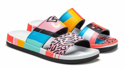 A pair of sandals with a playful Memphis-inspired print  AI generated illustration