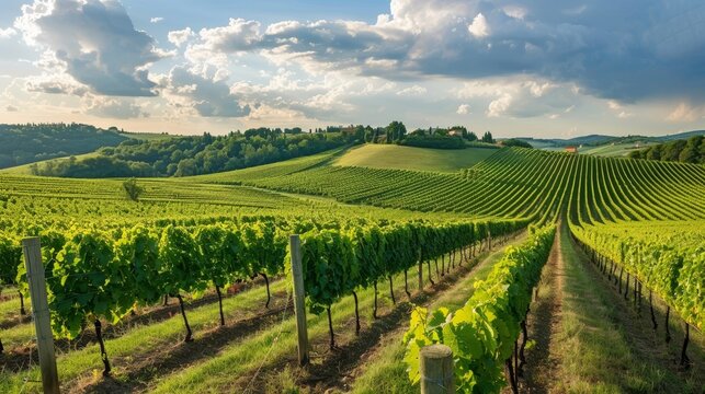 A picturesque vineyard with rolling hills  AI generated illustration