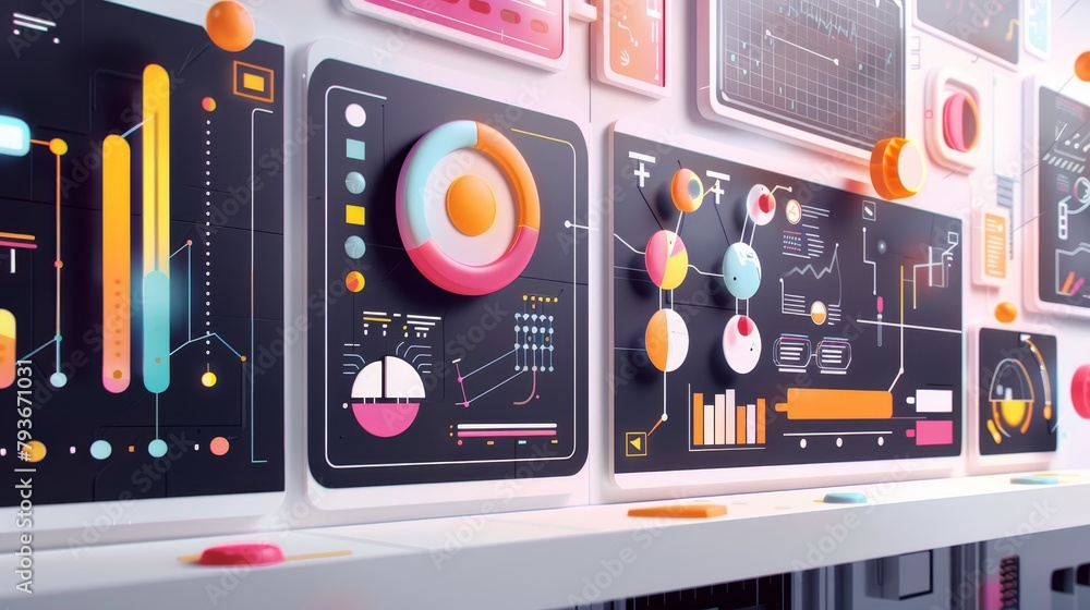 Poster a playful interpretation of a high-tech laboratory with colorful abstract displays of data ai genera