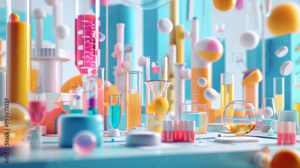 Poster a playful interpretation of a high-tech laboratory with colorful abstract displays of data ai genera