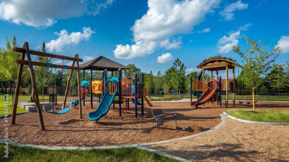Poster a playful playground with swing sets and slides ai generated illustration