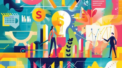 Obraz premium A playful interpretation of a successful business concept with colorful illustrations AI generated illustration