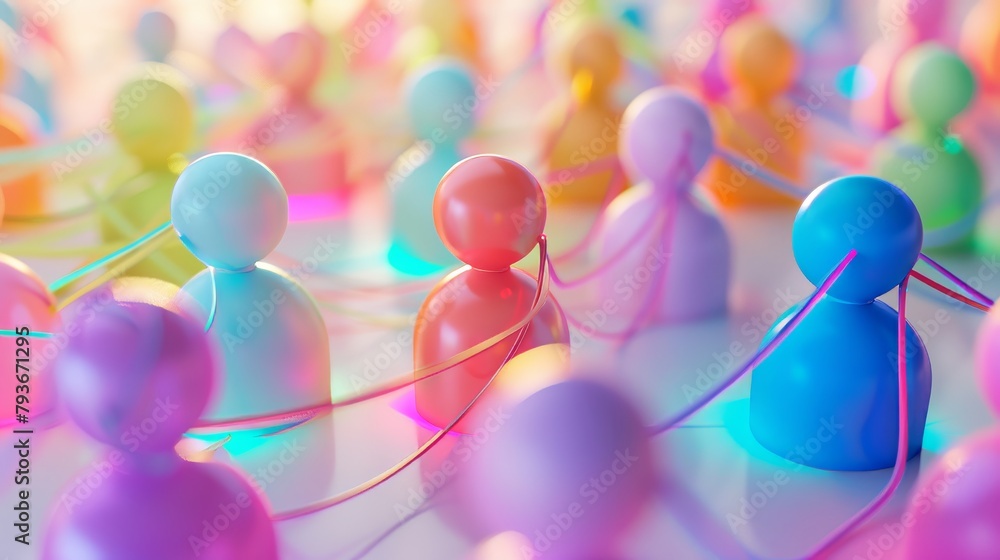 Poster A quirky and abstract 3D representation of a business networking event  AI generated illustration