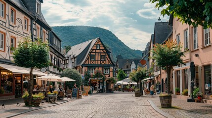 A quaint village square with cobblestone streets and old-fashioned shops  AI generated illustration