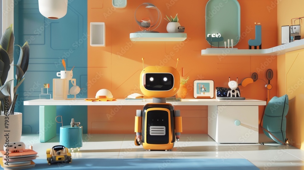 Aufkleber a quirky interpretation of a smart home filled with charming robotic helpers and gadgets ai generate
