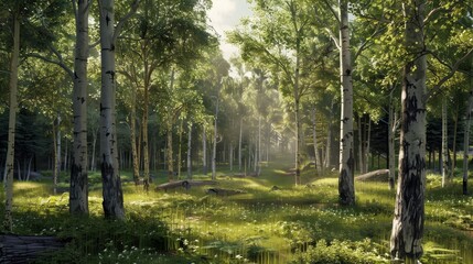 Fototapeta premium A realistic 3D rendering of a forest scene AI generated illustration