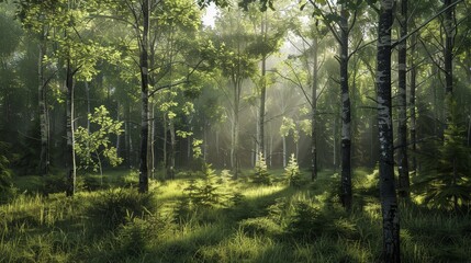 Obraz premium A realistic 3D rendering of a forest scene AI generated illustration