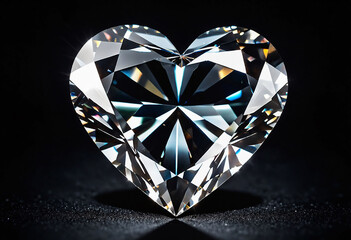 Fototapeta premium Heart shaped diamond on black dark background, low key