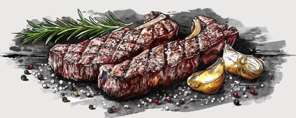 Steak beef hand drawn sketch Latin American food Restaurant business concept.Vector
