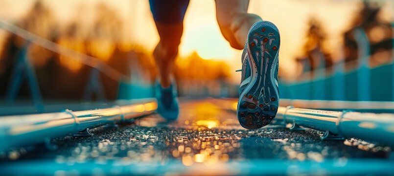 Dynamic close up of hurdler s legs overcoming hurdle   summer olympic games sport illustration