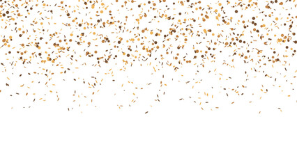 Falling golden confetti on transparent background for christmas celebration. Festival and event gold decoration, rain of coins.