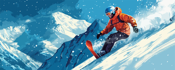 Snowboarder on the slope. vector simple