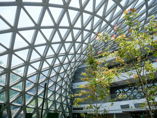 Modern building structure blends with nature. Concept for saving energy