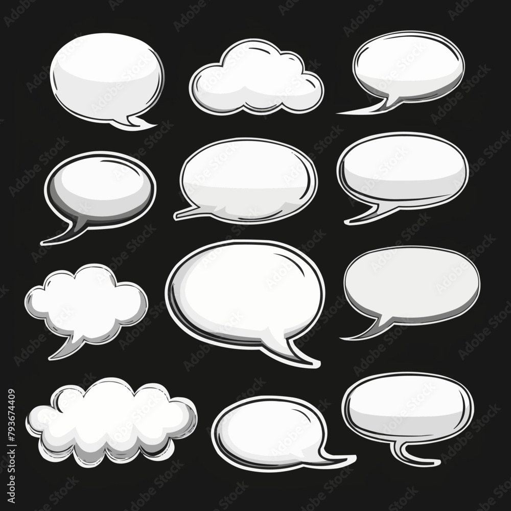 Poster speech bubbles. white chat message text bubble, thinking and dialogue empty balloons. thought comic 